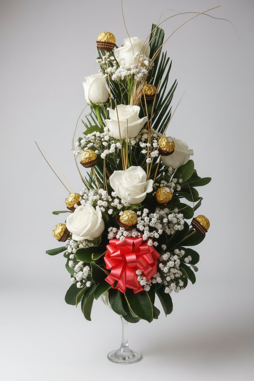 Copa Dulcera de 6 Rosas + 6 Bombones