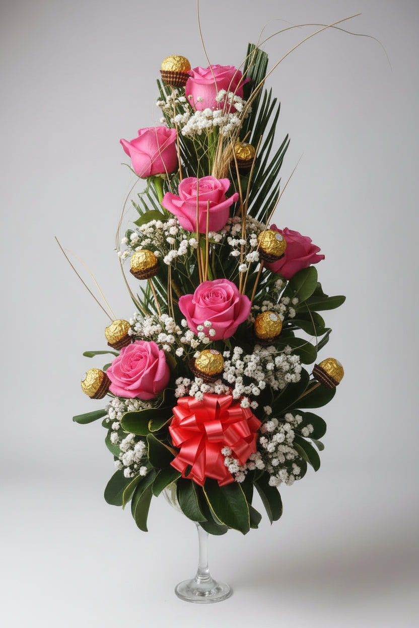 Copa Dulcera de 6 Rosas + 6 Bombones