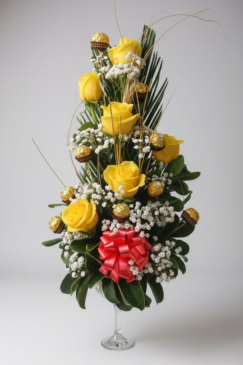 Copa Dulcera de 6 Rosas + 6 Bombones
