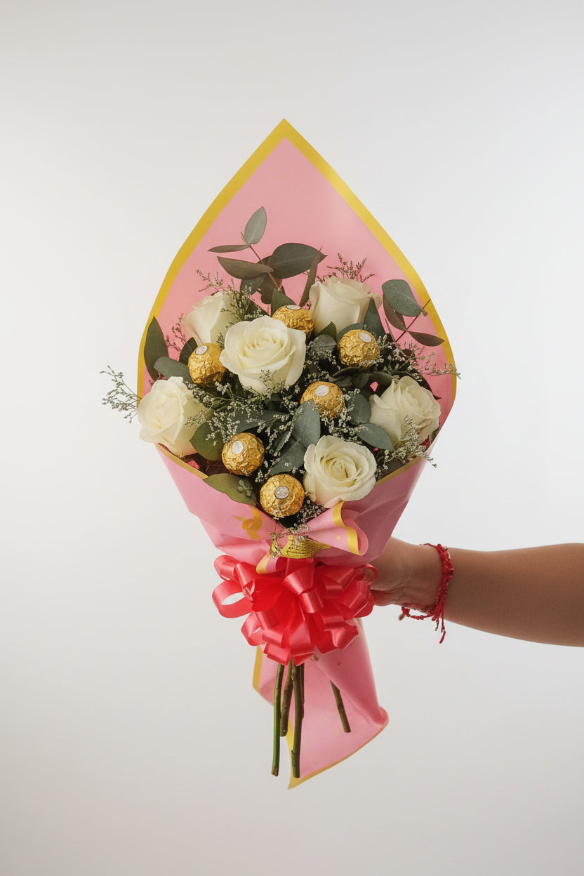 Ramo de 6 Rosas con 6 Bombones Ferrero Rocher