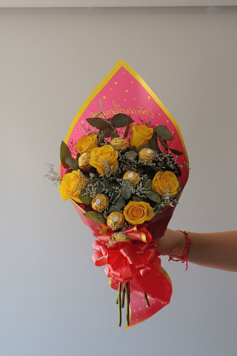 Ramo de 6 Rosas con 6 Bombones Ferrero Rocher
