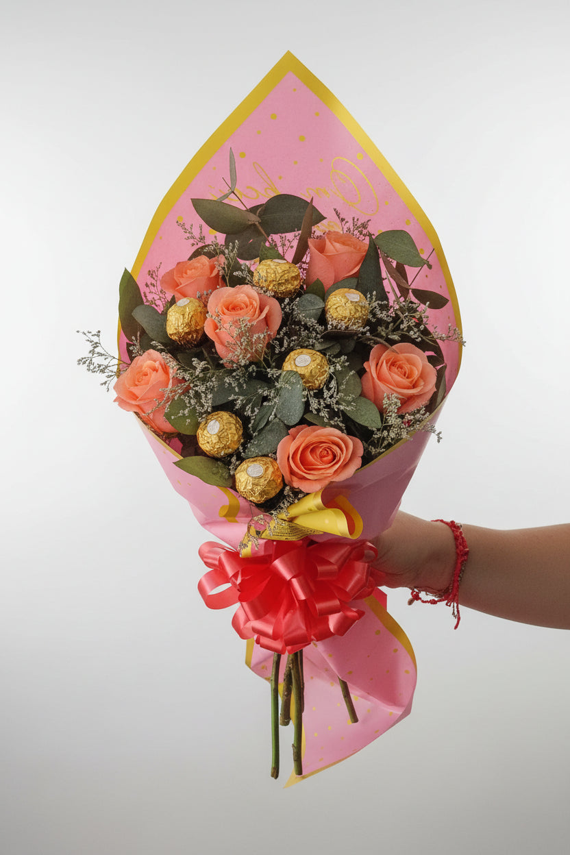 Ramo de 6 Rosas con 6 Bombones Ferrero Rocher