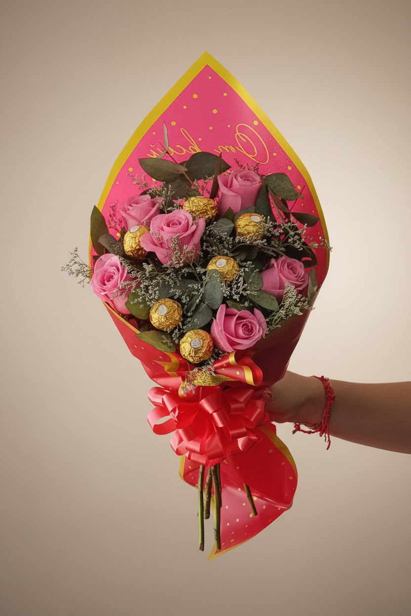 Ramo de 6 Rosas con 6 Bombones Ferrero Rocher