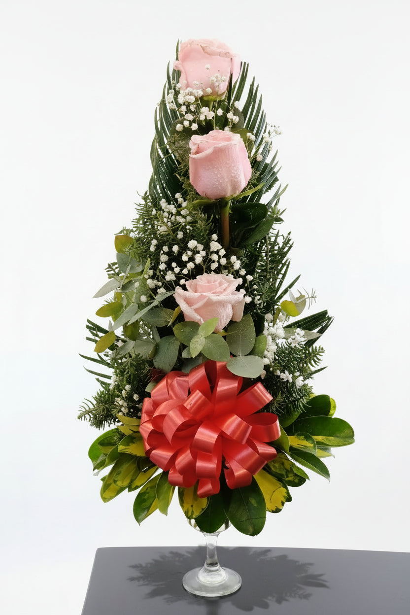 Arreglo Floral en Copa con 3 Rosas